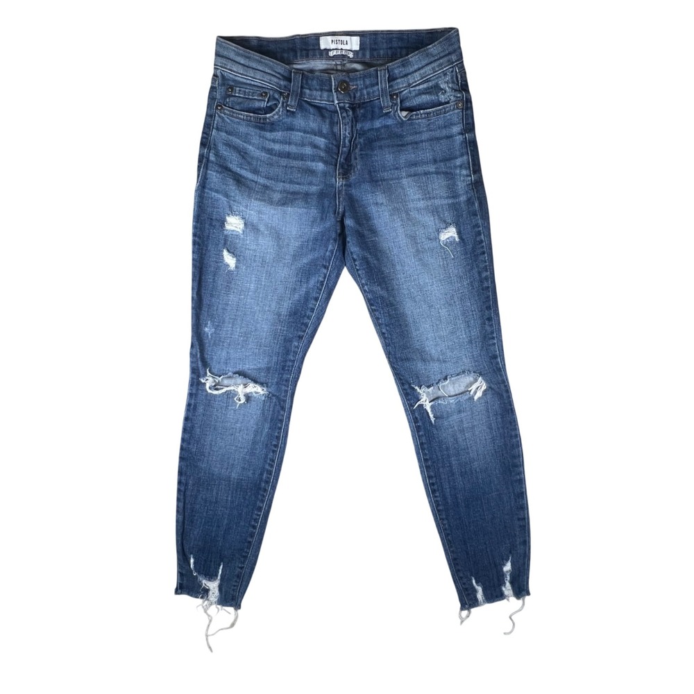 Pistola Womens Distressed Skinny Jeans Medium‎ Wash Raw Hem Size 27 P8730TEN-MTD